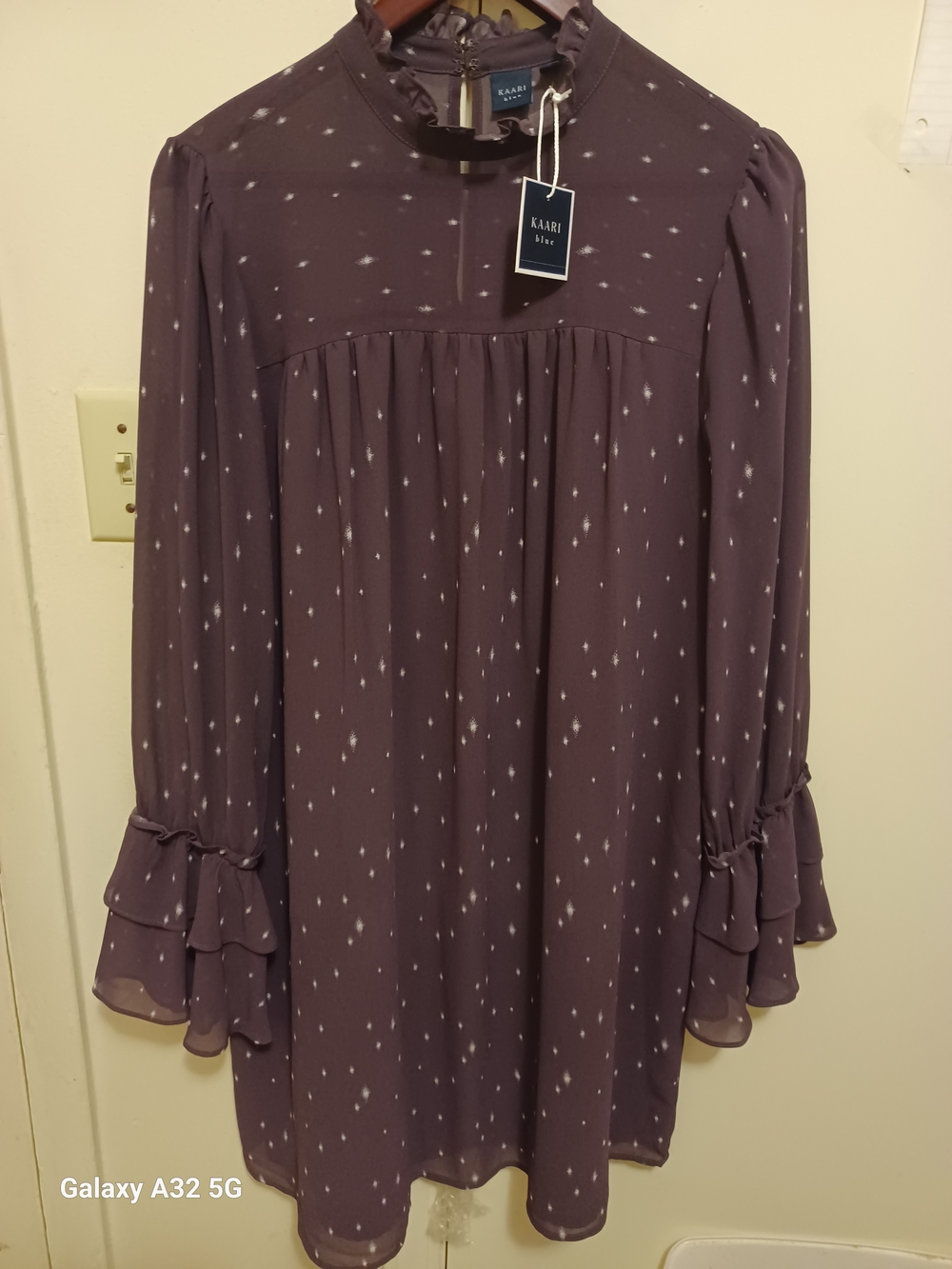 Kaari Blue Plum Long-Sleeve Ruffle Cuff Midi Dress
